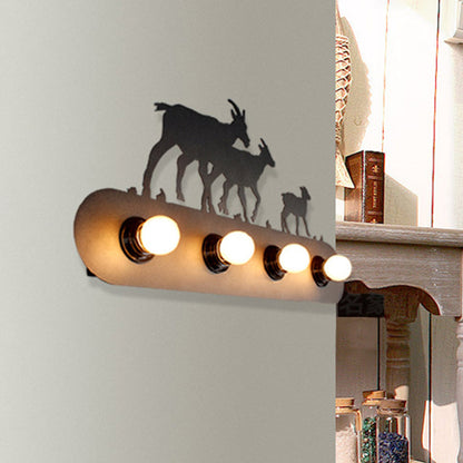 Vivolux | Lodge Open Bulb Wandlamp met Elkhert/Paard/Schaap/Berg/Windmolen/Boom Ontwerp 4 Gloeilampen Metalen Wandlamp in Zwart voor Binnen