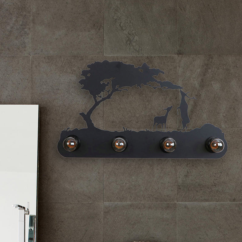 Vivolux | Lodge Open Bulb Wandlamp met Elkhert/Paard/Schaap/Berg/Windmolen/Boom Ontwerp 4 Gloeilampen Metalen Wandlamp in Zwart voor Binnen