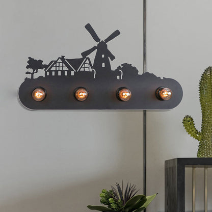 Vivolux | Lodge Open Bulb Wandlamp met Elkhert/Paard/Schaap/Berg/Windmolen/Boom Ontwerp 4 Gloeilampen Metalen Wandlamp in Zwart voor Binnen
