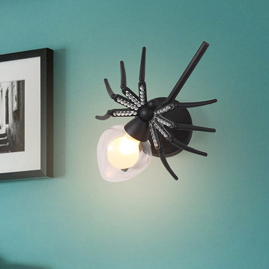 Vivolux | Schwarze Spider Wandleuchte Rustikal Lodge Metall Mini Wandlampe mit klarem Glasschirm