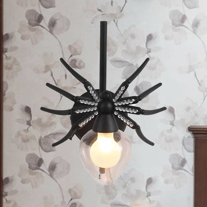 Vivolux | Schwarze Spider Wandleuchte Rustikal Lodge Metall Mini Wandlampe mit klarem Glasschirm