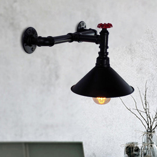 Vivolux | 1 Kopf Metall Wandmontage Licht Vintage Industriell Schwarz Kegelschirm Esszimmer Wandbeleuchtung mit Rohrleitungen