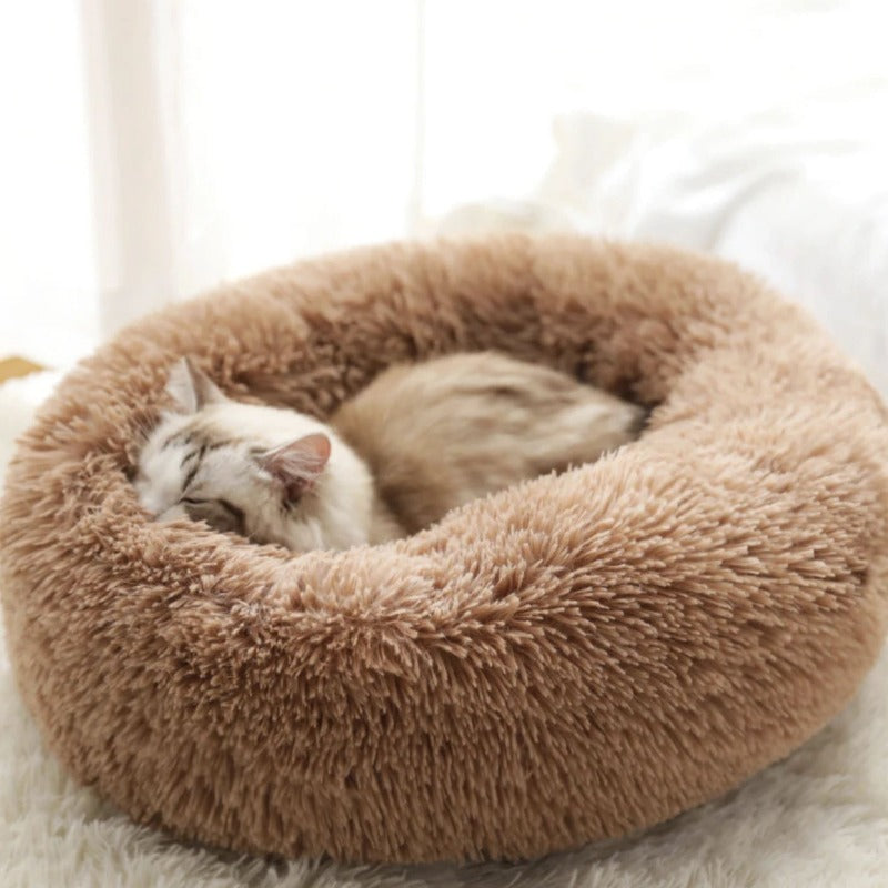 Vivolux | PawNest Beruhigendes Donut-Katzenbett | Rundes Plüsch Nest | Stresslindernd & Gemütlich | Perfekt für Katzen & kleine Hunde