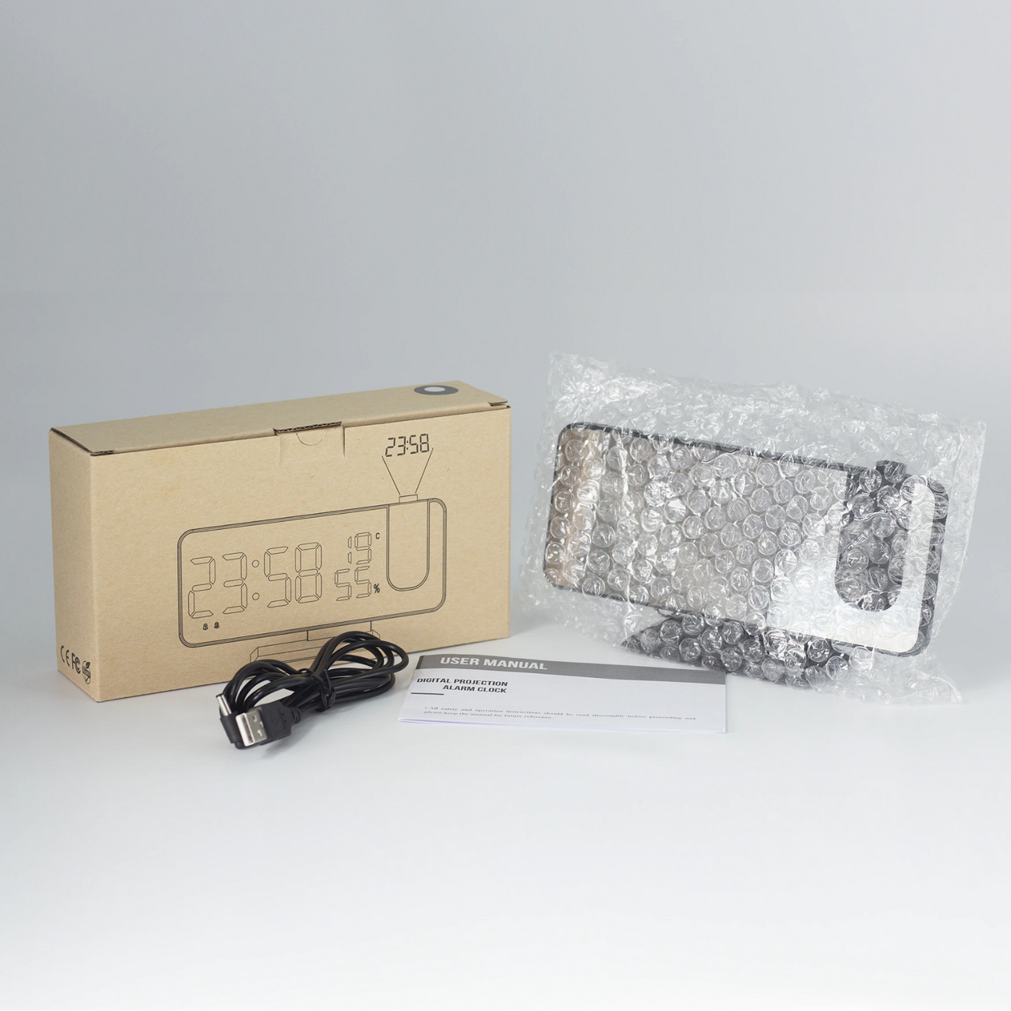 Astronatic | Der Beste Wecker mit LED-Bildschirm - 180° Projektor - USB-Ladegerät