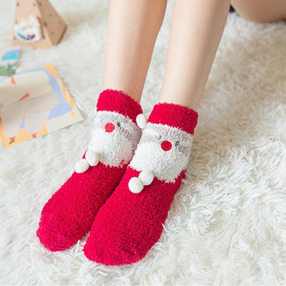 Vivolux | 4 Paar Weihnachts-Themen Korall-Fleece weiche warme Socken