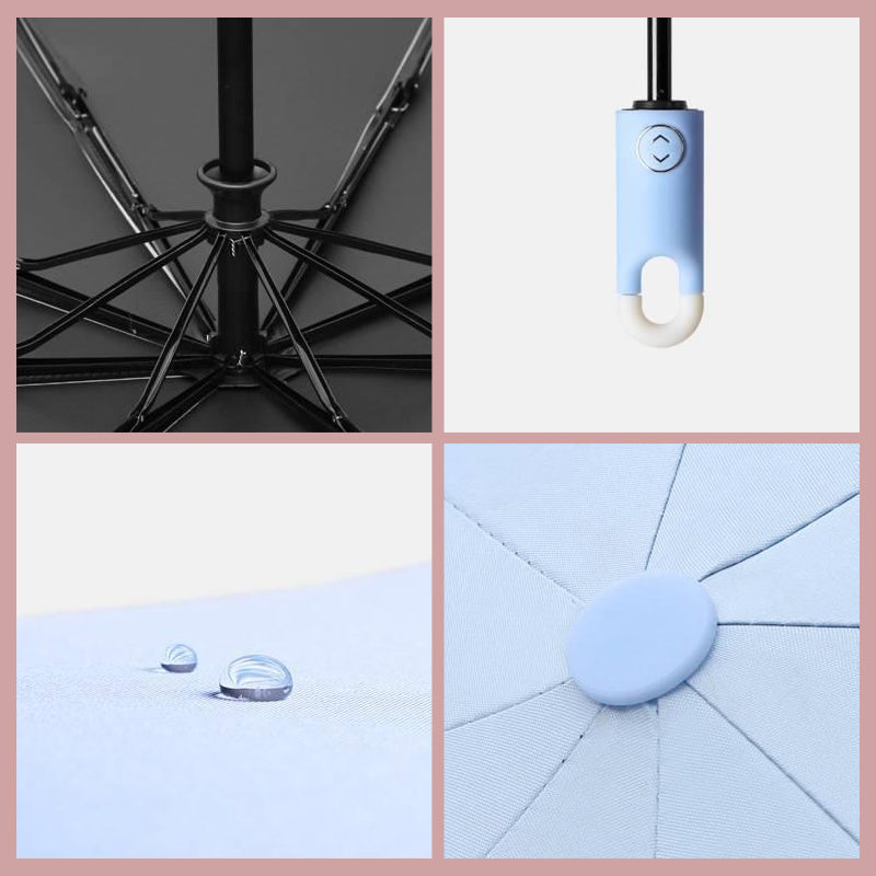 Dreifacher, selbstöffnender und einziehbarer Regenschirm mit Schnalle