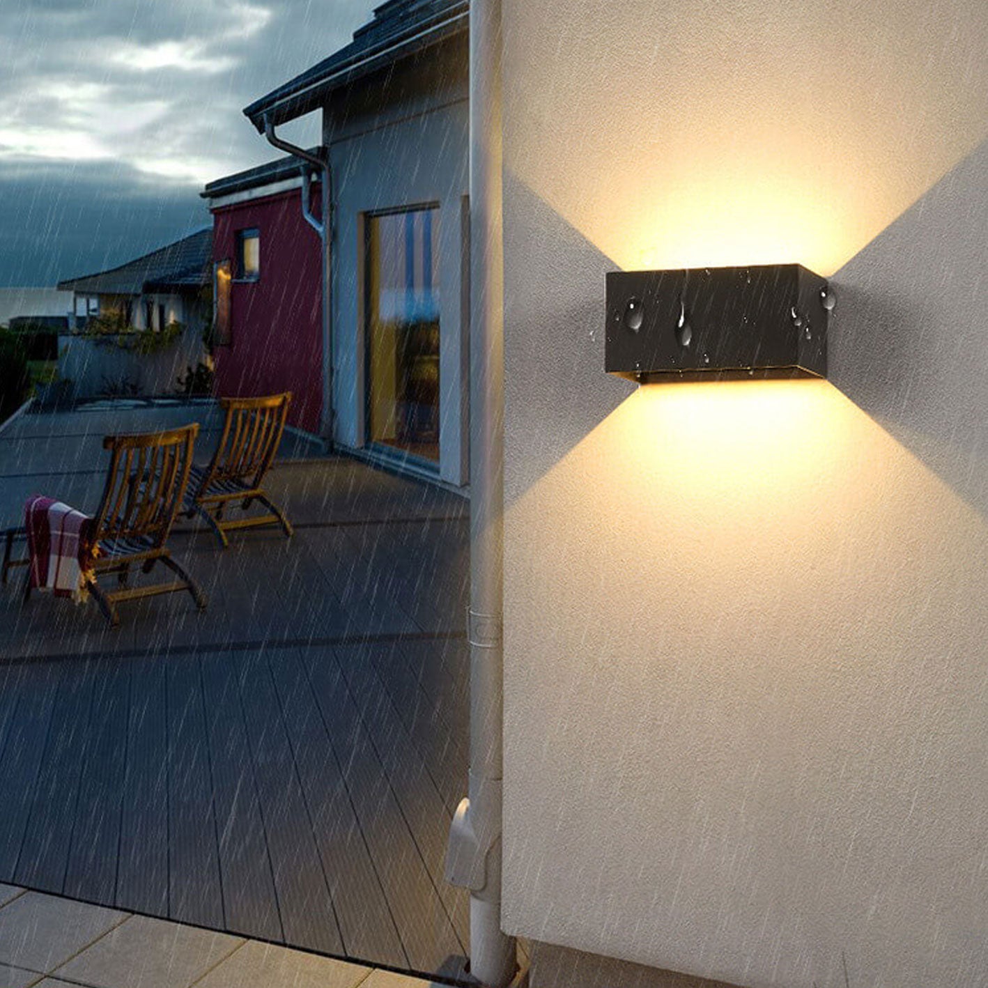 Vivolux | Moderne wasserdichte rechteckige LED-Wandleuchte für den Außenbereich mit Auf- und Ab-Beleuchtung