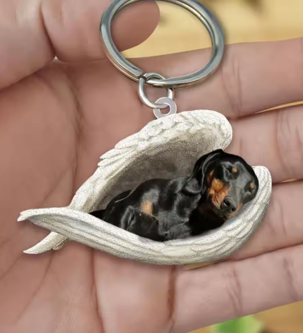 Vivolux | Dachshund Schlafender Engel Acryl-Schlüsselanhänger