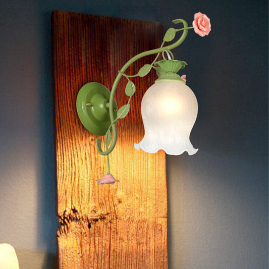 Vivolux | Countryside Rose Wandlamp 1 Kop Metaal Wandarmatuur Verlichting in Wit/Groen voor Slaapkamer