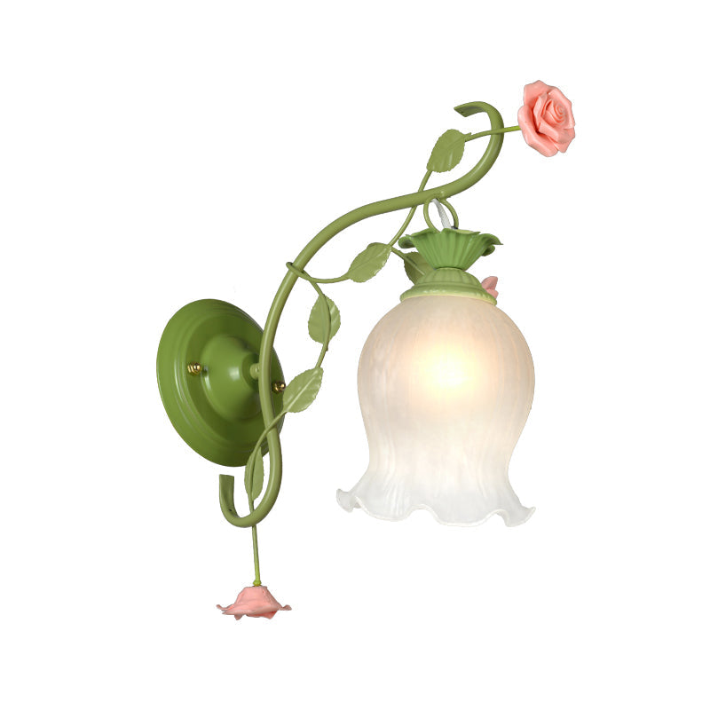 Vivolux | Countryside Rose Wandlamp 1 Kop Metaal Wandarmatuur Verlichting in Wit/Groen voor Slaapkamer