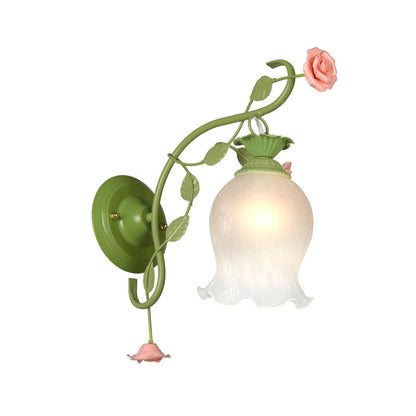 Vivolux | Countryside Rose Wandlamp 1 Kop Metaal Wandarmatuur Verlichting in Wit/Groen voor Slaapkamer