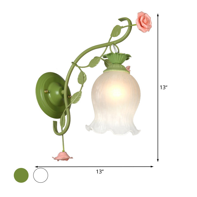 Vivolux | Countryside Rose Wandlamp 1 Kop Metaal Wandarmatuur Verlichting in Wit/Groen voor Slaapkamer