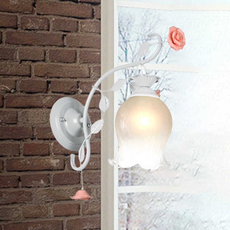 Vivolux | Countryside Rose Wandlamp 1 Kop Metaal Wandarmatuur Verlichting in Wit/Groen voor Slaapkamer
