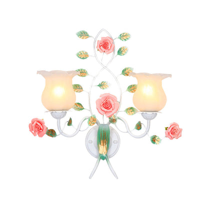 Vivolux | 1/2 Glühbirnen Metall Wandleuchte Pastoral Weiße Blume Wohnzimmer Wandmontierte Beleuchtung