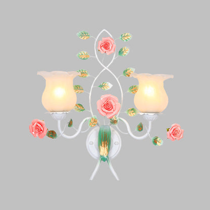 Vivolux | 1/2 Glühbirnen Metall Wandleuchte Pastoral Weiße Blume Wohnzimmer Wandmontierte Beleuchtung