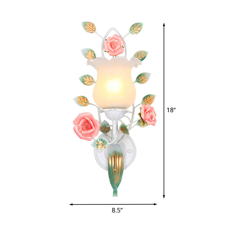 Vivolux | 1/2 Glühbirnen Metall Wandleuchte Pastoral Weiße Blume Wohnzimmer Wandmontierte Beleuchtung