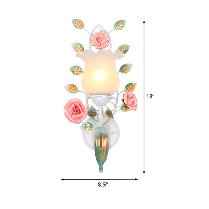 Vivolux | 1/2 Glühbirnen Metall Wandleuchte Pastoral Weiße Blume Wohnzimmer Wandmontierte Beleuchtung