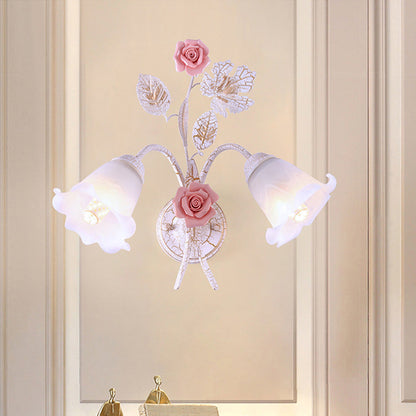 Vivolux | Geflarede Woonkamer Wandlamp Romantisch Pastorale Metaal 1/2 Koppen Witte Wandlamp Armatuur met Bloemdecor