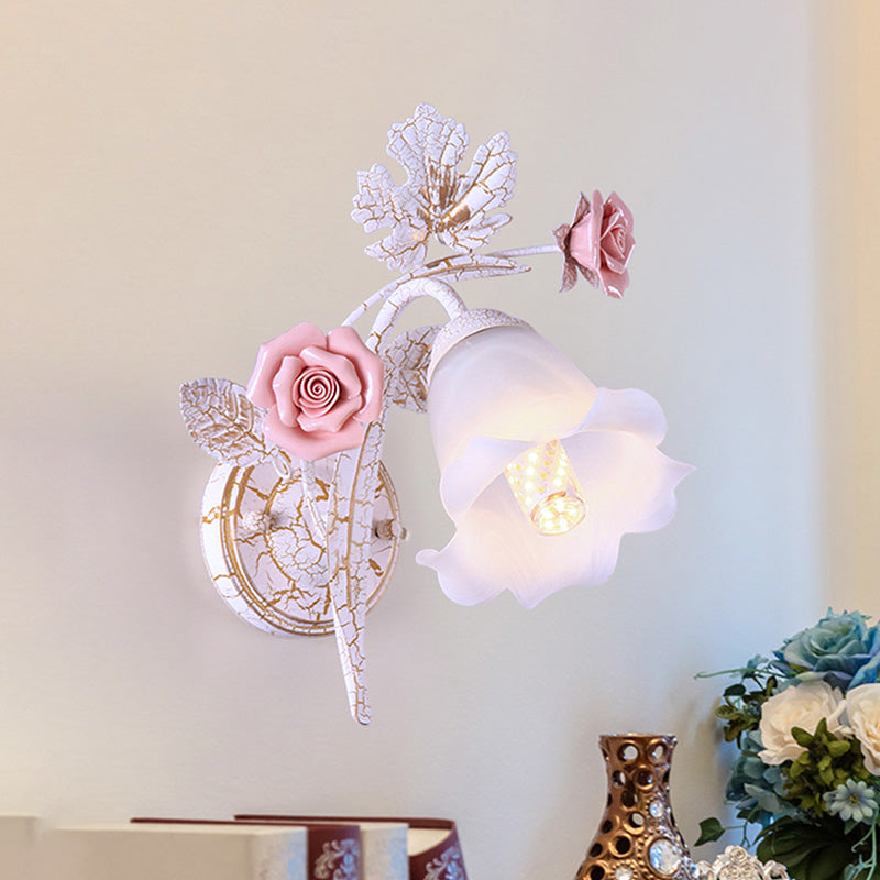 Vivolux | Geflarede Woonkamer Wandlamp Romantisch Pastorale Metaal 1/2 Koppen Witte Wandlamp Armatuur met Bloemdecor
