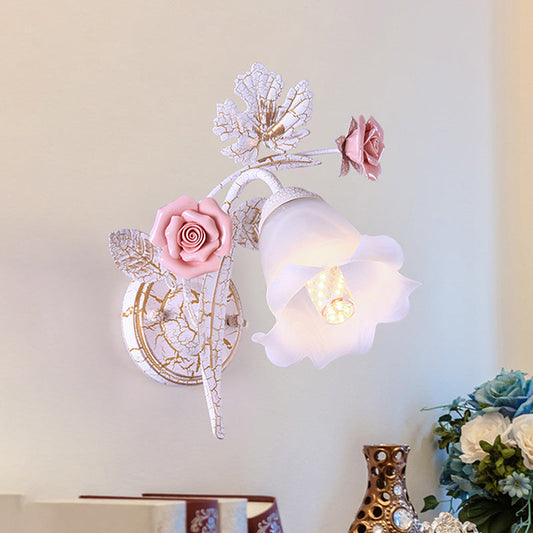 Vivolux | Geflarede Woonkamer Wandlamp Romantisch Pastorale Metaal 1/2 Koppen Witte Wandlamp Armatuur met Bloemdecor