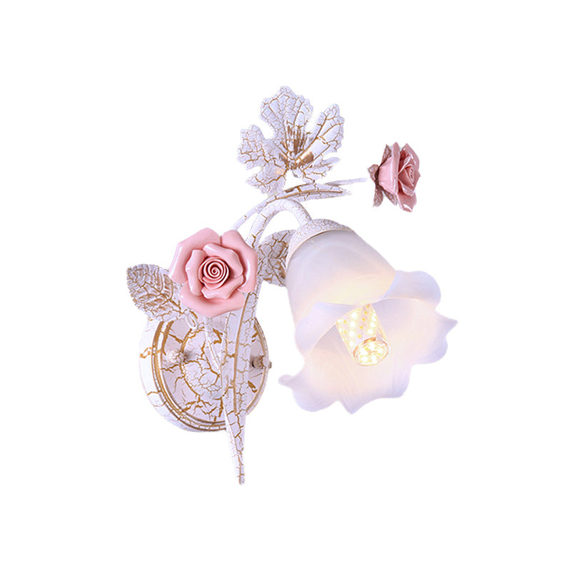 Vivolux | Geflarede Woonkamer Wandlamp Romantisch Pastorale Metaal 1/2 Koppen Witte Wandlamp Armatuur met Bloemdecor