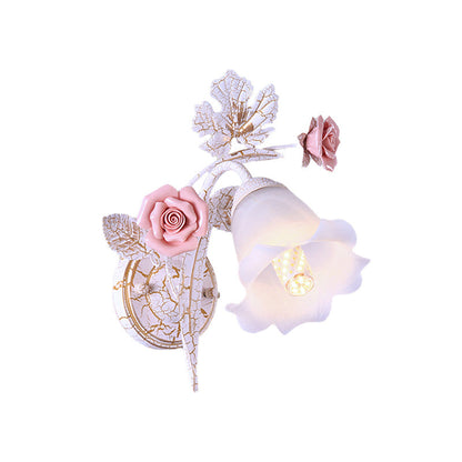 Vivolux | Geflarede Woonkamer Wandlamp Romantisch Pastorale Metaal 1/2 Koppen Witte Wandlamp Armatuur met Bloemdecor