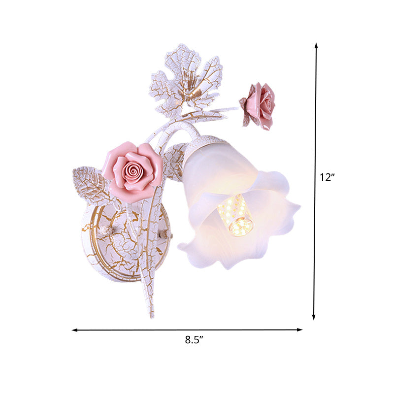 Vivolux | Geflarede Woonkamer Wandlamp Romantisch Pastorale Metaal 1/2 Koppen Witte Wandlamp Armatuur met Bloemdecor