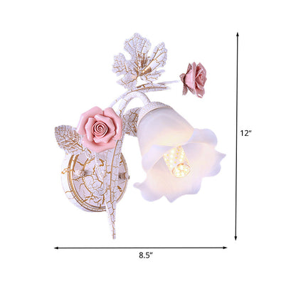 Vivolux | Geflarede Woonkamer Wandlamp Romantisch Pastorale Metaal 1/2 Koppen Witte Wandlamp Armatuur met Bloemdecor