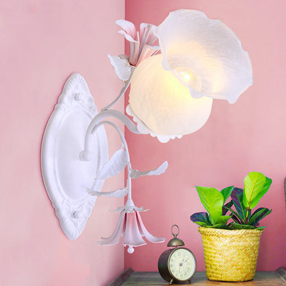 Vivolux | 1 Licht Florale Wandlampe Wandbeleuchtung Pastoral Weiß Metall Wandmontierte Beleuchtung für Wohnzimmer