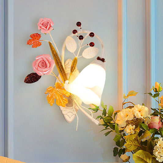 Vivolux | Weiße 1 Kopf Wand Sconces Landstil Metall Blüte Wandmontierte Lampe für Schlafzimmer, Links/Rechts