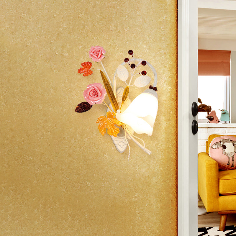 Vivolux | Weiße 1 Kopf Wand Sconces Landstil Metall Blüte Wandmontierte Lampe für Schlafzimmer, Links/Rechts
