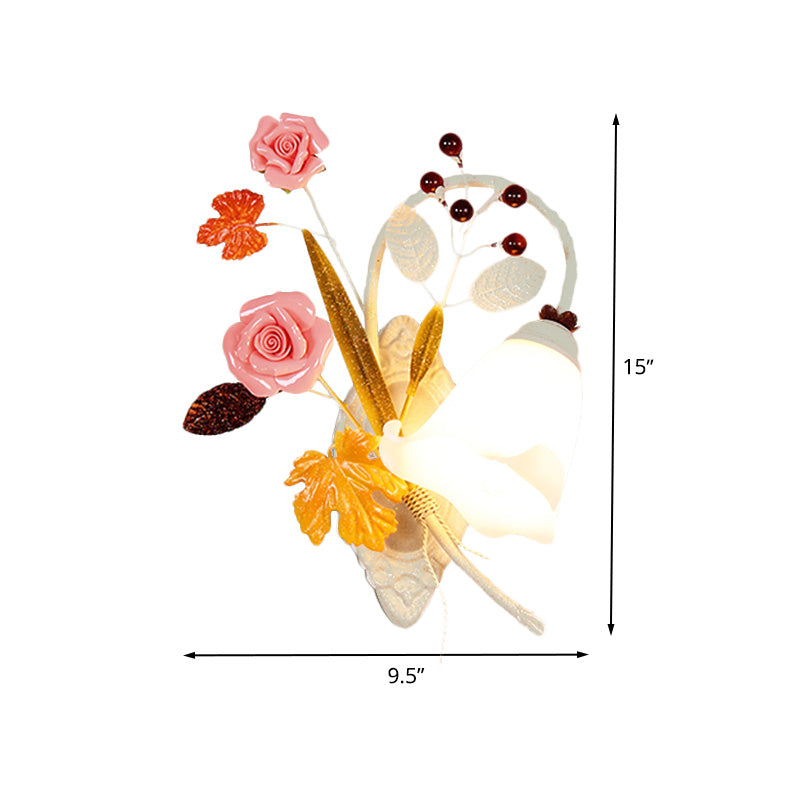 Vivolux | Weiße 1 Kopf Wand Sconces Landstil Metall Blüte Wandmontierte Lampe für Schlafzimmer, Links/Rechts