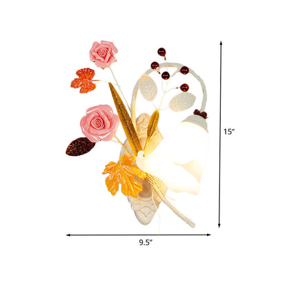 Vivolux | Weiße 1 Kopf Wand Sconces Landstil Metall Blüte Wandmontierte Lampe für Schlafzimmer, Links/Rechts