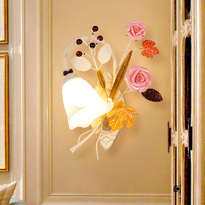 Vivolux | Weiße 1 Kopf Wand Sconces Landstil Metall Blüte Wandmontierte Lampe für Schlafzimmer, Links/Rechts