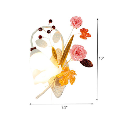 Vivolux | Weiße 1 Kopf Wand Sconces Landstil Metall Blüte Wandmontierte Lampe für Schlafzimmer, Links/Rechts