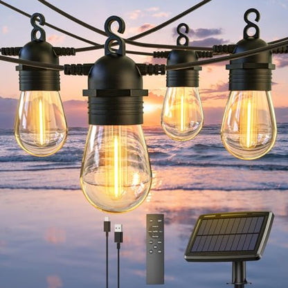Vivolux | 52FT Solar Lichterkette für den Außenbereich mit Fernbedienung, Warmweiß