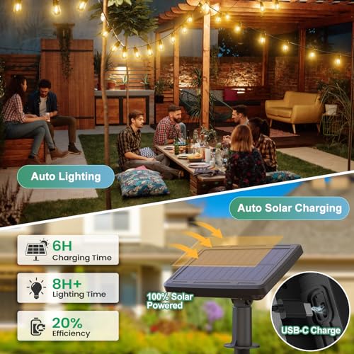 Vivolux | 52FT Solar Lichterkette für den Außenbereich mit Fernbedienung, Warmweiß