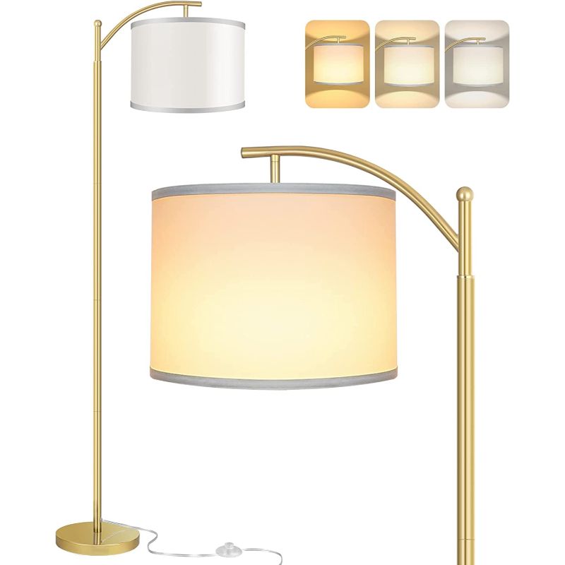 Vivolux | Stehlampe mit 3 Farbtemperaturen LED-Glühbirne, Stehlampe hohe industrielle Stehlampe Lesen für Schlafzimmer, Büro, weiße Lampenschirm enthalten