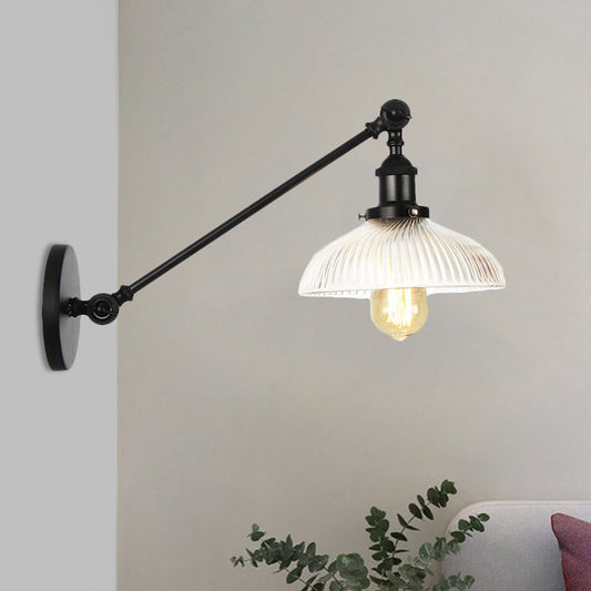 Vivolux | Schwarz/Bronze/Messing 1 Licht Wandmontierte Leuchte Vintage Klare Gerippte Glas Kuppelleuchte, 8"/12" L Arm
