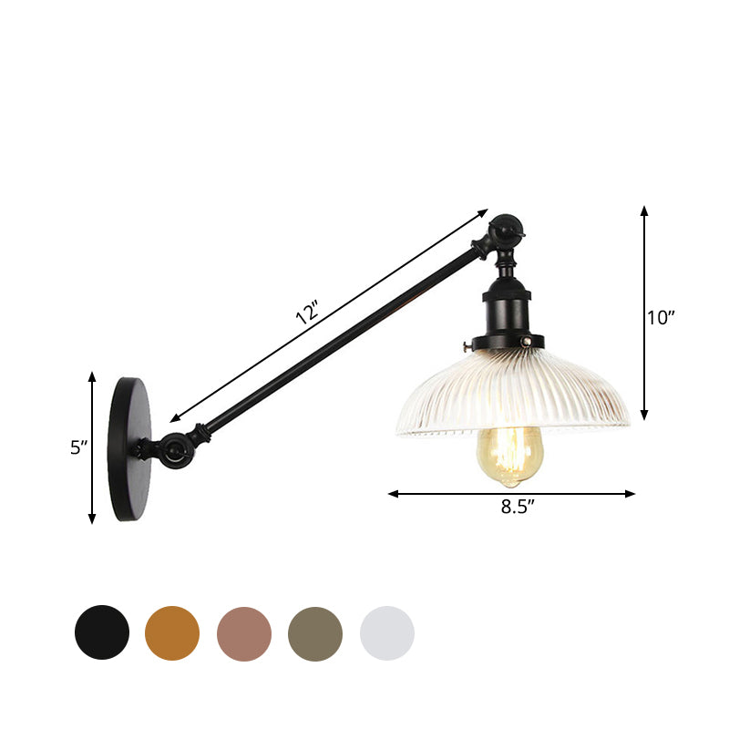 Vivolux | Schwarz/Bronze/Messing 1 Licht Wandmontierte Leuchte Vintage Klare Gerippte Glas Kuppelleuchte, 8"/12" L Arm