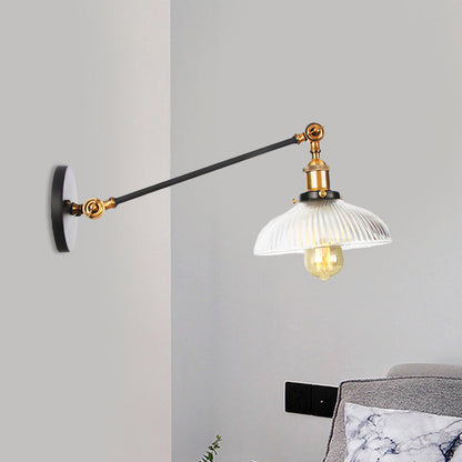 Vivolux | Schwarz/Bronze/Messing 1 Licht Wandmontierte Leuchte Vintage Klare Gerippte Glas Kuppelleuchte, 8"/12" L Arm