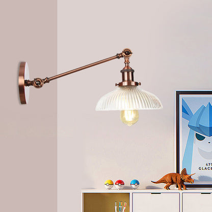Vivolux | Schwarz/Bronze/Messing 1 Licht Wandmontierte Leuchte Vintage Klare Gerippte Glas Kuppelleuchte, 8"/12" L Arm
