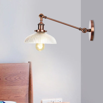Vivolux | Schwarz/Bronze/Messing 1 Licht Wandmontierte Leuchte Vintage Klare Gerippte Glas Kuppelleuchte, 8"/12" L Arm