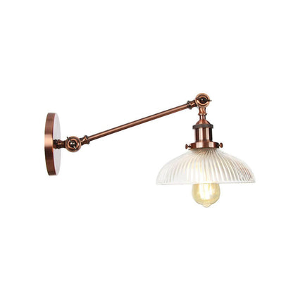 Vivolux | Schwarz/Bronze/Messing 1 Licht Wandmontierte Leuchte Vintage Klare Gerippte Glas Kuppelleuchte, 8"/12" L Arm