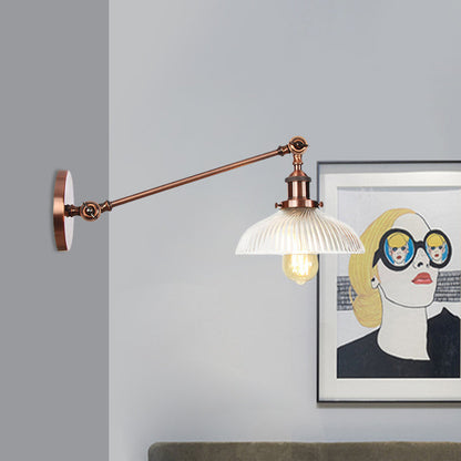 Vivolux | Schwarz/Bronze/Messing 1 Licht Wandmontierte Leuchte Vintage Klare Gerippte Glas Kuppelleuchte, 8"/12" L Arm