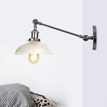 Vivolux | Schwarz/Bronze/Messing 1 Licht Wandmontierte Leuchte Vintage Klare Gerippte Glas Kuppelleuchte, 8"/12" L Arm