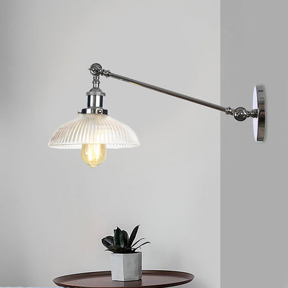 Vivolux | Schwarz/Bronze/Messing 1 Licht Wandmontierte Leuchte Vintage Klare Gerippte Glas Kuppelleuchte, 8"/12" L Arm