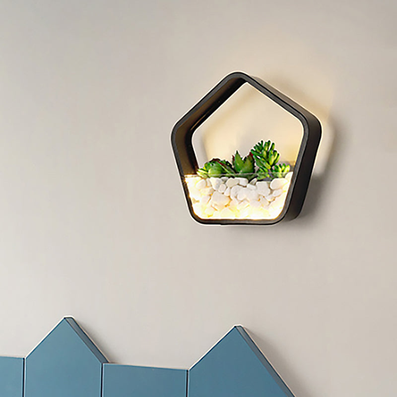 Vivolux | Kunstmatige Succulent Planten Wandlamp Metalen Steen Moderne Creatieve Wandlamp in Zwart voor Slaapkamer