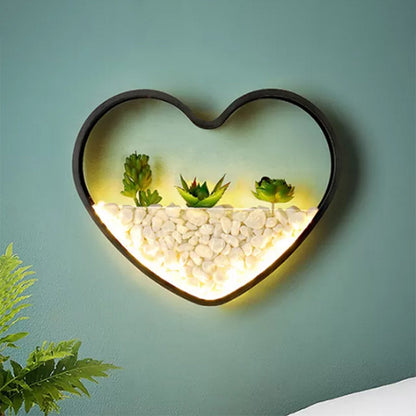Vivolux | Kunstmatige Succulent Planten Wandlamp Metalen Steen Moderne Creatieve Wandlamp in Zwart voor Slaapkamer
