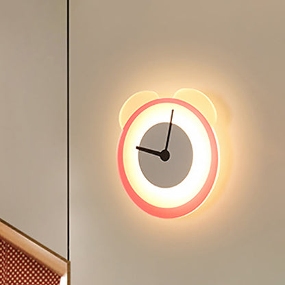 Vivolux | Cartoon Rosa Wand sconce Uhr Bär Acryl Wandlampe für Mädchen Schlafzimmer Wohnzimmer